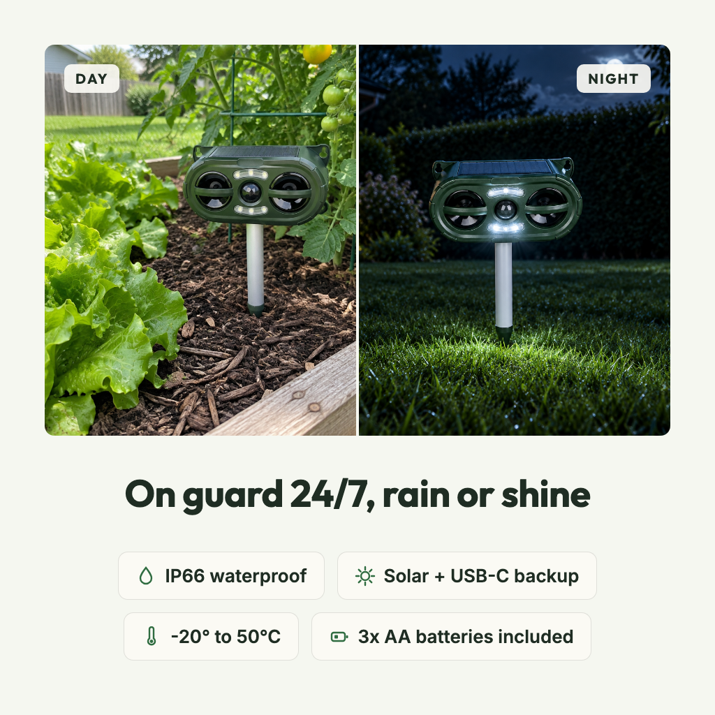 On guard 24/7, IP66 waterproof, solar powered